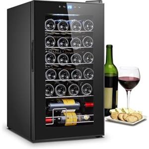 Wintem Cantinetta per Vino con Regolazione Temperatura 5-18°C - Mini Frigo Bar per 24 Bottiglie 70L - Wooler, Elegante Design Moderno, Display LED e Touchscreen