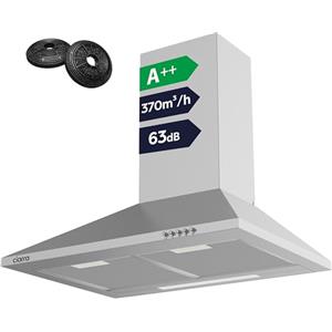 CIARRA CBCS6201 Cappa Aspirante 60 cm - Classe A++ - 370m³/h - 3 Velocità - 2 Funzioni Estrazione/Ricircolo - con Filtro CBCF002X2