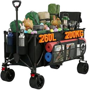 Devoko 260L carrello spiaggia 200kg carrello con ruote portatutto grandi,carrellos pieghevole Con Braccioli Regolabili e Tasche Laterali per Giardino Campeggio all'aperto Ogni Tipo di Terreno, Nero