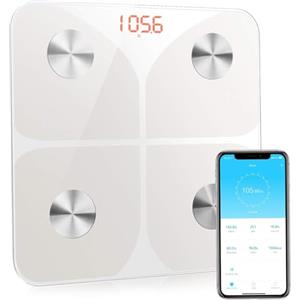 Foryond Bilancia per grasso corporeo, bilancia digitale 2025, con app, 180 kg, per persone con Bluetooth, per grasso corporeo, BMI, peso, acqua e massa muscolare, colore bianco