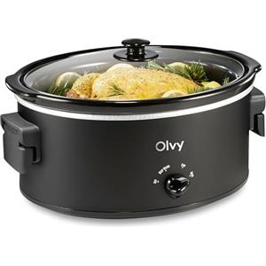 Olvy Slow Cooker - Pentola interna in ceramica a 3 livelli, bassa e calda, con manici pieghevoli