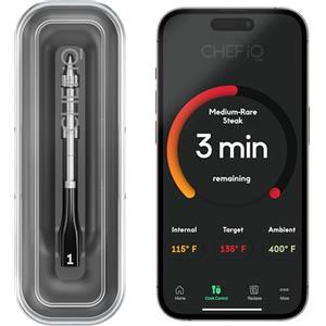 CHEF iQ Sense Smart - Termometro per carne wireless con sonda ultra sottile, portata illimitata, termometro digitale per alimenti per il monitoraggio remoto di barbecue, forno, affumicatore,