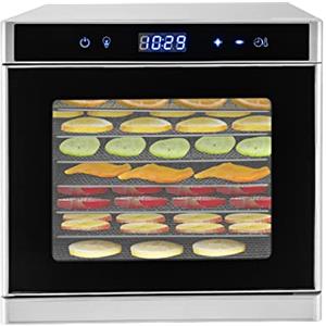 PUDLOR Essiccatore in acciaio inox, 8 vassoi con regolatore di temperatura, a basso rumore in acciaio inox, per alimenti carne, frutta verdura (argento)