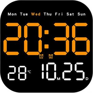 Homefurnishmall Moderno orologio da parete a LED con calendario, termometro e fasi lunari, dimmer a 10 livelli, telecomando, doppia alimentazione, sveglia digitale quadrata per casa e ufficio (arancione-rosso)