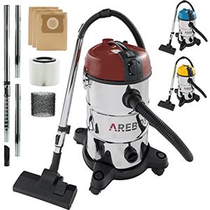 AREBOS Aspirapolvere industriale 1300 W secco e umido 30 L | Bidone aspiratutto e aspiracenere | Per polvere, liquidi e pulizia auto | Rosso