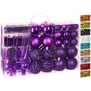 BRUBAKER Set di 101 accessori decorativi per l'albero di natale - addobbi natalizie in color viola - diverse forme di palline ed un puntale per albero di natale