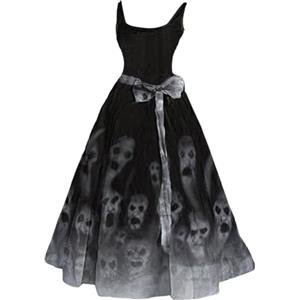 Generico Vestiti Halloween Costumi di Halloween per le donne stampa sangue senza maniche swing a abito adulto notte partito vestito corsetto strega abiti medievali