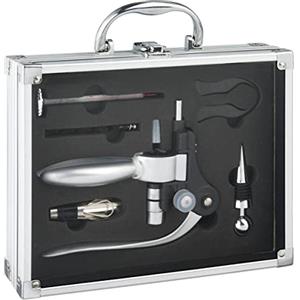 SG Secret de Gourmet Cofanetto da Sommelier Professionale, 6 Pezzi, in Valigia in Alluminio, cavatappi Professionale in Acciaio Inox, termometro per Vino, Tappi, L. 27.50 x l. 21.5 x H. 7 cm