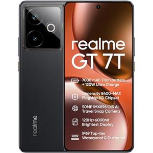 realme GT 7T 5G Smartphone 12+512GB,Fotocamera 50MP IMX896 OIS,Dimensione del Chip 8400-MAX,Batteria 7000mAh Titan,Schermo 6.78'' 120Hz 6000nits Pro-Esports,NFC,Nero