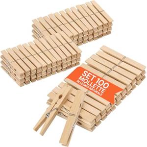 Avilia - Mollette Bucato Legno Set 100 Pezzi - Molla Acciaio Inox Anti-Ruggine | Presa Forte su Vento | Per Stendino, Filo, Decorazioni e Craft | Uso Interno ed Esterno
