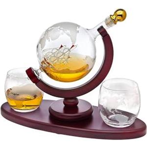 Avilia Kit Brocca Decanter Design Globo con Colino e 2 Bicchierini - Idea Regalo per Amanti dei Liquori, in Vetro, 850ml