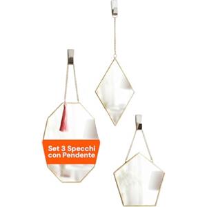 Avilia Set 3 - Specchi Decorativi da Parete in Ferro Dorato, Specchio Ingresso Moderno, Specchio Camera da Letto e Bagno, Cornice Oro Geometrica, Decorazioni Parete Boho