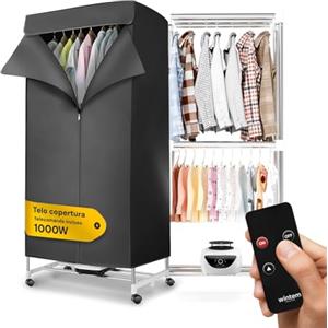 Wintem Asciugabiancheria Asciugatrice ad Aria Rettangolare 1000W con Timer 4 Ore, Telo di Copertura e Telecomando, Multiuso come Stendibiancheria Elettrico e Armadio Portatile fino a 15-20KG di Bucato