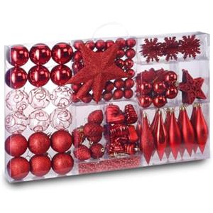 Wintem - Kit Addobbi Natalizi Rossi 102 Pezzi Infrangibili Palline per Albero di Natale e Casa con Sfere, Stelle e Cuori, Facili da Appendere e Riporre, Perfette per Addobbi Coordinati e Sicuri