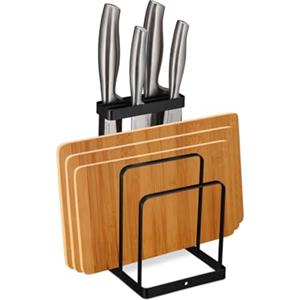 Avilia Organizzatore per Coltelli e Taglieri - Portacoltelli con 2Scomparti e 15 Slot, in Acciaio, Antistatico e Antiruggine, 16x12x22 cm, Nero