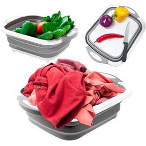 Avilia Cestino Multifunzionale Pieghevole 5L con Tappo Drenaggio, Utilizzabile come Tagliere, Lavaggio Verdura, Frutta e Biancheria, in Plastica, 42,5L x 31L x 15,5H cm, Grigio
