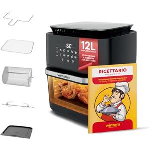 Wintem - TurboFry Friggitrice ad Aria XXL 12L con Display Touch, 10 Programmi, Accessori Inclusi e Ricettario per Cottura Senza Olio, Ideale per Grigliare, Arrostire e Cuocere in Modo Sano