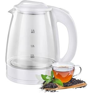 Avilia Bollitore Elettrico in Vetro 1500W per Tisane e Acqua - Capacità 2L, Acciaio Inox, Temperatura Regolabile - Spegnimento Automatico e Sicurezza Integrata