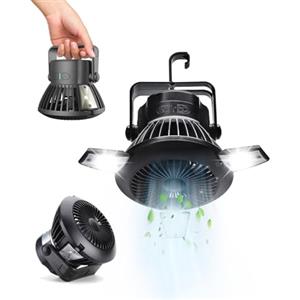 Avilia - Mini Ventilatore Portatile Ricaricabile USB e Solare con Batteria 25h, LED 4 Modalità e Gancio, Ventilatore Piccolo da Campeggio per Auto, Gazebo, Spiaggia e Outdoor