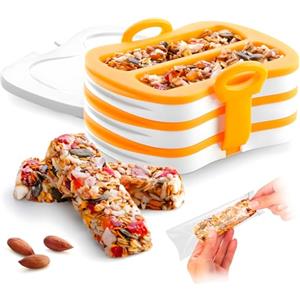 Avilia Stampi per Barrette in Platica e Silicone 10x3cm - Prepara Snack Personalizzati con Ricettario per Barette alla Frutta, Cioccolato o Caffè - Incluso Sacchetti per Trasporto e Pressa