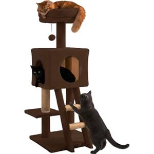 Avilia - Tiragraffi per Gatti 92 cm con Cuccia Chiusa e Piattaforme Multilivello, Colonna in Sisal Naturale e Scala Integrata, Ideale per Gioco Quotidiano e Relax, Struttura Compatta (Marrone)