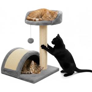 Avilia - Tiragraffi per Gatti 50 Cm con Piattaforma Imbottita e Arco in Sisal Naturale, Albero Compatto Salvaspazio con Pallina Pendente, Ideale per Gioco e Relax del Gatto in Casa (Grigio)