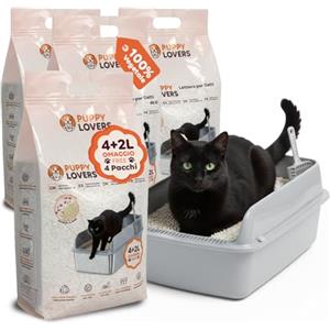 Avilia - Set 4 Buste Lettiera Gatto Vegetale 6L 4+2 Gratis Senza Polvere Alta Assorbenza Anti Odore con Pellet 2 mm, Solubile in WC per Uso Quotidiano e Massima Igiene Domestica