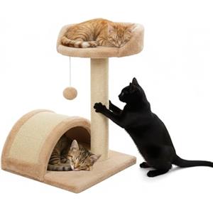 Avilia - Tiragraffi per Gatti 50 Cm con Piattaforma Imbottita e Arco in Sisal Naturale, Albero Compatto Salvaspazio con Pallina Pendente, Ideale per Gioco e Relax del Gatto in Casa (Marrone)