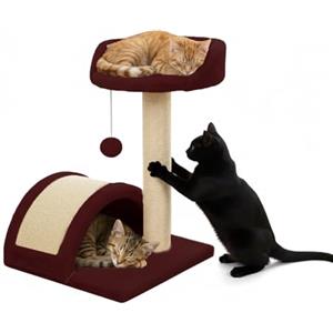Avilia - Tiragraffi per Gatti 50 Cm con Piattaforma Imbottita e Arco in Sisal Naturale, Albero Compatto Salvaspazio con Pallina Pendente, Ideale per Gioco e Relax del Gatto in Casa (Bordeaux)