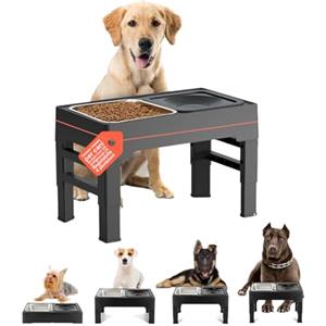 WINTEM Ciotole per Cani Rialzate e Regolabili in Altezza - Set 2 in 1: Ciotola Acqua Antigoccia 1,1L con Disco Galleggiante e Ciotola Cibo in Acciaio Inox - Supporto Antiscivolo per tutti i Cani