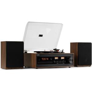 Audizio Boston Retro HiFi Giradischi Bluetooth CD MP3 USB, Radio Dab+, Altoparlanti Stereo, Ingresso AUX, Uscita Cuffie, 3 velocità, Telecomando e Vummetri illuminati