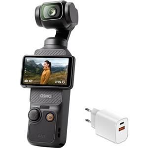 DJI Osmo Pocket 3 Bundle, Fotocamera per Vlog con CMOS da 1'', 4K/120fps, Stabilizzazione a 3 Assi, Tracciamento di Volti/Oggetti, Messa a Fuoco Rapida (Spina di ricarica)