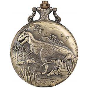 LIDCOM Orologio da taschino al quarzo con display a forma di dinosauro in bronzo Orologio da taschino regalo superiore per bambini Uomo Donna Cool catena retrò, con scatola
