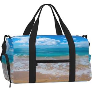 Ginfult Borsa sportiva da palestra a tema oceano, mare, spiaggia, con scomparto per scarpe e tasca bagnata, borsa da viaggio impermeabile per allenamento durante la notte, borsa da weekender, per