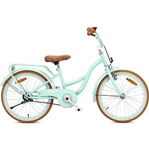 sun baby FLOWER BIKE RETRO Bicicletta per una bambina 20 pollici - telaio in acciaio, freni V-brake, parafanghi, copricatena, fanali, campanello, regolabile - Menta