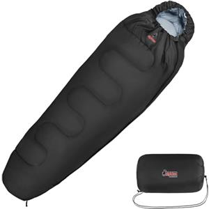 ALPIDEX Sacco a Pelo a Mummia 225 x 80 cm 4 Stagioni Ultraleggero Estivo Trekking Alpinismo Invernale, Colore:nero, Cerniera:manca