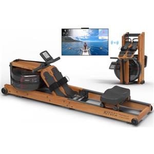 Kitopa Vogatore ad Acqua, Vogatore Pieghevole per Casa in Legno di Quercia con Monitor Bluetooth e Supporto per Telefono Regolabile, Capacità di Peso di 200kg
