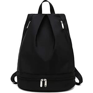 Hixingo Borsa Palestra con Scomparto per Scarpe, Borsone Viaggio Borse Piscina Sportiva Duffel Bag per Uomo Donna Pieghevole Borsa a Tracolla Campeggio Sport Fitness (32x20x40cm,Nero)