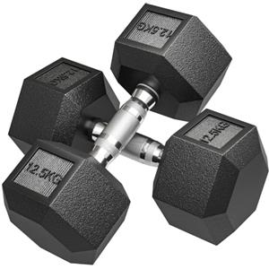 HOMCOM Set di Manubri Palestra Esagonali 2x4/5/6/10/12.5 kg Nero | Coppia di Pesi per Palestra, Impugnatura Antiscivolo, Allenamento Forza, Fitness Casa