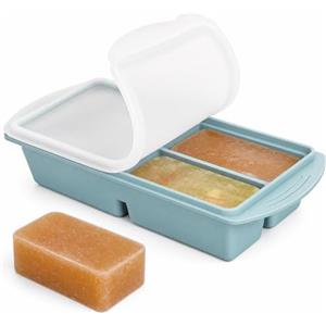 Romon Souper Cubes, Cubetti Ghiaccio Silicone con Coperchio, Grandi Stampi Contenitori Meal Prep per Freezer 1L, Stampo hielo per Zuppa e Purè di bebè, Rende 4 Cubi di Porzioni 125ml/250ml (Blu)