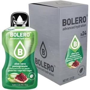 Bolero ALOE VERA POMEGRANATE 24 x 3 g, succo in polvere senza zucchero, addolcito con stevia + vitamina C, adatto per bambini, diabetici, senza glutine e vegano, il gusto delle bacche miste