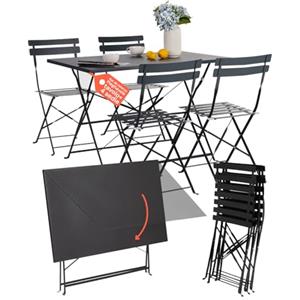 Avilia Salotto da Giardino Esterno Koby Double - Set Tavolo e Sedie da Esterno Pieghevoli in Metallo Antracite, 4 Sedie Ergonomiche e Tavolo Multifunzionale, Design Compatto e Resistente