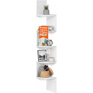 Avilia - Scaffale Angolare Bianca 5 Ripiani, 6kg di Capacità - Libreria Angolare da Parete Salvaspazio | Mensola Angolo per Cucina, Bagno e Camera, Montaggio Facile