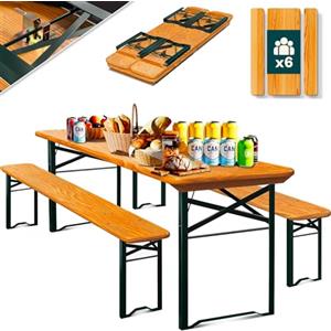 Avilia Set Tavolo e Panche da Birreria Pieghevole 200x70x80cm - Tavolo Esterno con Panca in Legno Laccato, Resistente alle Intemperie - Ideale per Giardino, Picnic e Feste