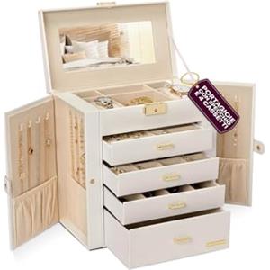Avilia - Portagioie Moderno Donna Funzionale, Specchio Integrato, 4 Cassetti, Organizer Capiente e Antigraffio con Scomparti Regolabili, Ideale come Regalo Elegante