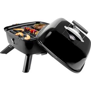 Avilia Barbecue Elettrico Portatile 2in1 2000W 43,5x45x25cm - Flusso Aria Regolabile e Termometro Integrato nel Coperchio - Griglia Rimovibile Facile da Pulire - Passa da Barbecue Elettrico a Carbone