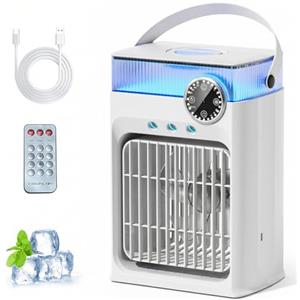 YFFU Condizionatore Portatile con Telecomando,Raffrescatore d'Aria 1200 ml, 8 Colori,3 Velocità 3 Modalità Nebbia,Timer 2-8 Ore,Mini Climatizzatore Portatile per Casa Ufficio Campeggio,Potrebbe Bianco