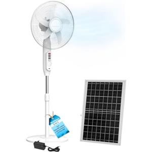 Wintem - Ventilatore a Piantana con Pannello Solare, Batteria 6000mAh, Oscillazione Automatica, 3 Velocità, Uso Interno ed Esterno, Ricaricabile via USB, Ø 40 cm, Motore Silenzioso