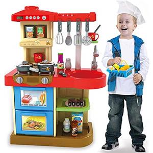 Bakaji Cucina Giocattolo per Bambini con Fornello Funzionante, Luci e Suoni, 30 Accessori Inclusi, Dimensione 52x26x72cm