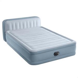 Intex 64450ND - Materasso Gonfiabile Matrimoniale Plush Headboard con Testiera, con Pompa Elettrica Incorporata, 152x236x86 cm